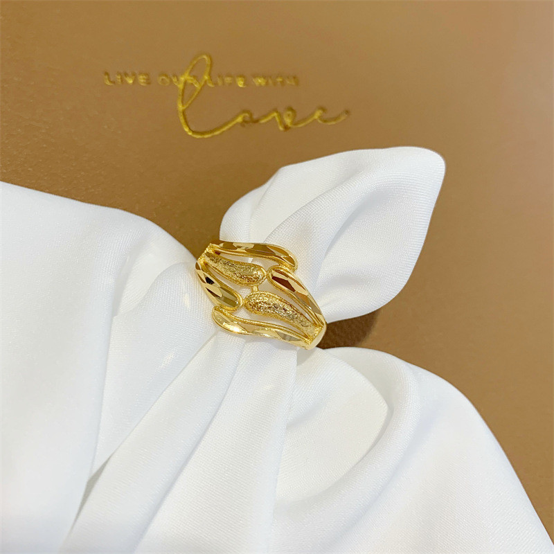 Original 18K Saudi gold elegant adjustable matte finish ring for women ...