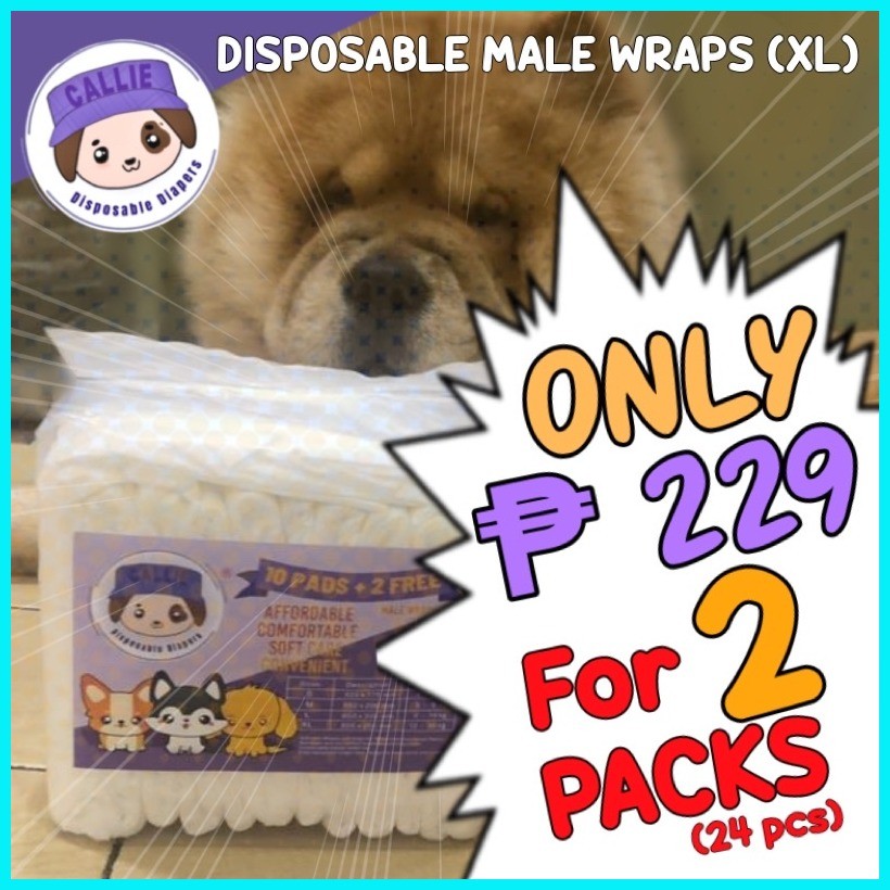 Callie Male Dog Wraps 2 packs (24 pcs) Disposable Male Wraps XL size ...