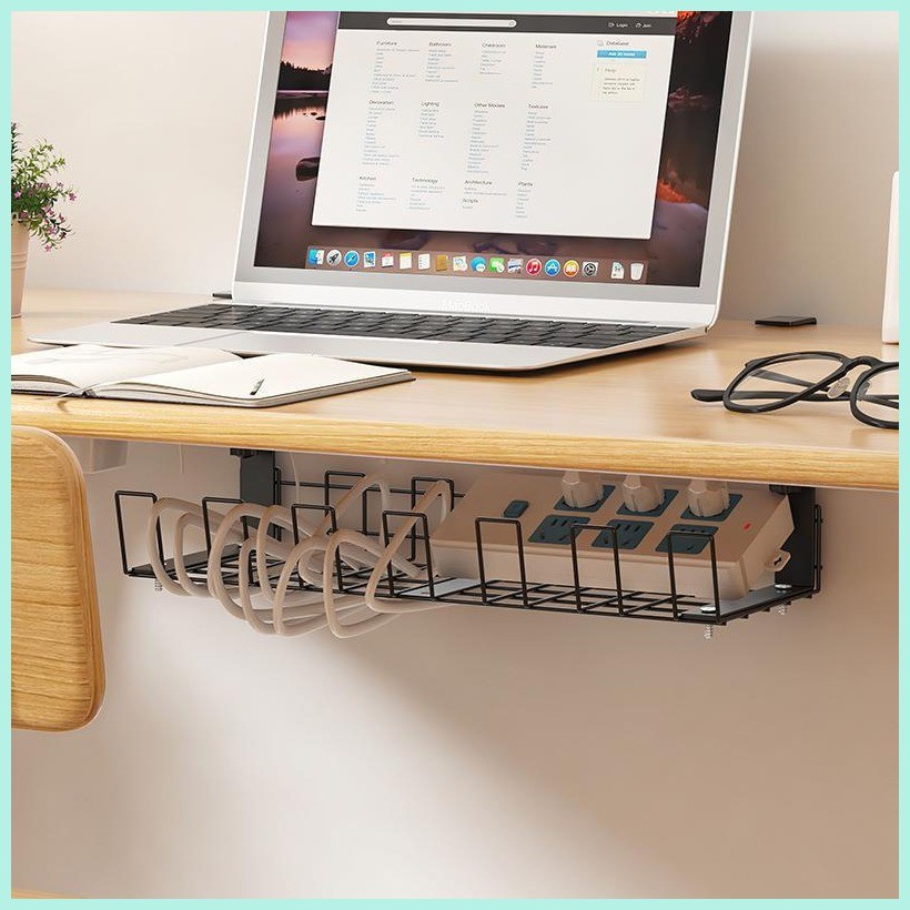 Under Table Storage Rack Cable Management Tray Desk Socket Holder Wire ...