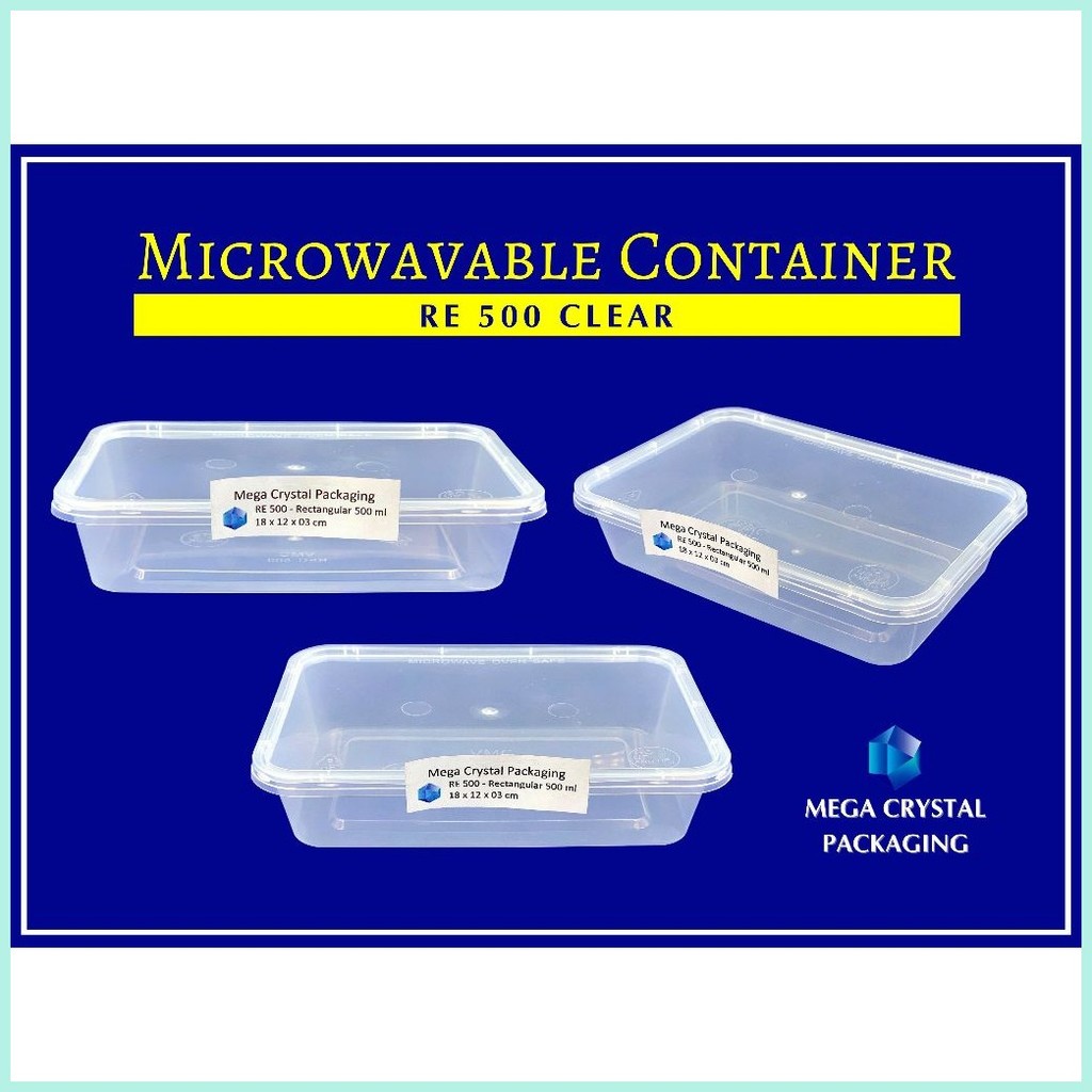 [ 50 Pcs ] Microwavable Plastic Container RE 500 - Rectangular 500 ml ...