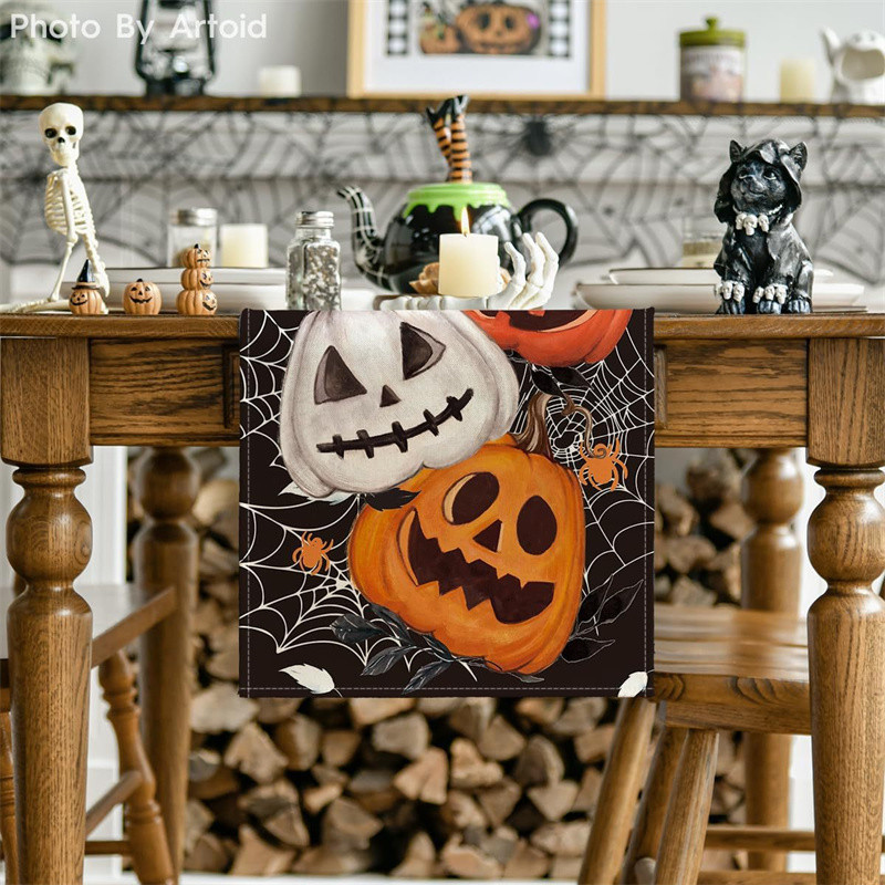 Halloween Decorations Table Runner for Home Pumpkin Bat Flag Cloth