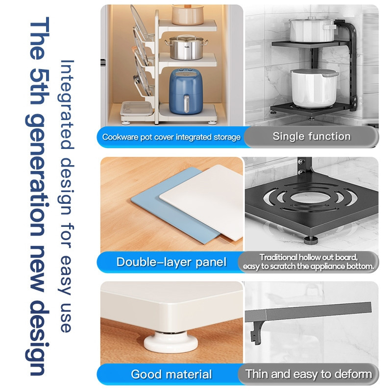2-4 Tier Pot Rack Kitchen Pan Organizer Adjustable Under Sink ...