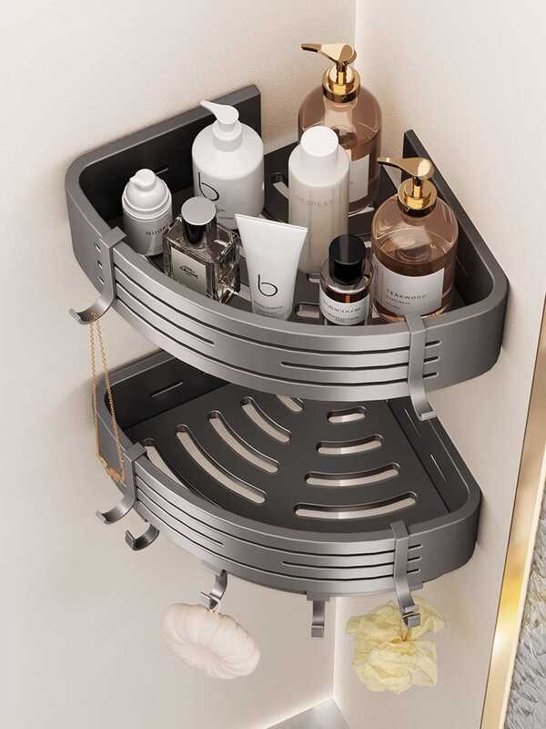 Heightened Triangle Storage Rack for Bathroom, No-Drill Wall-Mounted ...