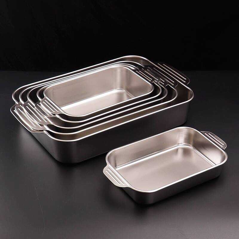 LY Stainless Steel Tray Rectangular Household Flat Bottom Square Tray ...