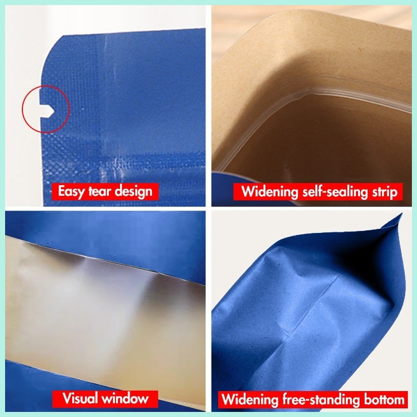 100pcs Makapal Royal Blue Kraft Stand Up Pouch Resealable Pouch ...