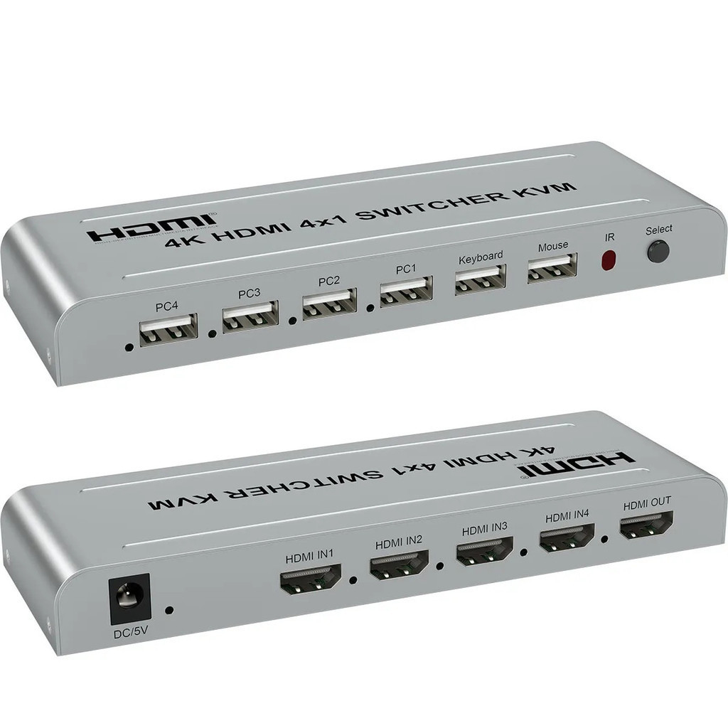 4K 4x1 HDMI KVM Switch 4 In 1 Out Audio Video Converter for USB ...