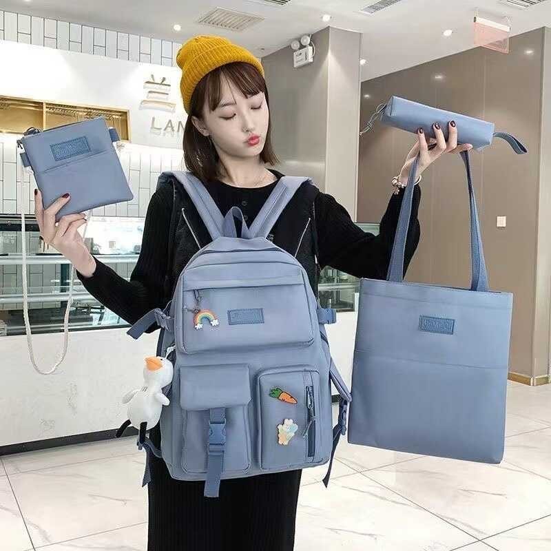 LAZANA L234 4PCS Cartoon Travel Canvas Laptop High School Large Backpack Shopee Philippines