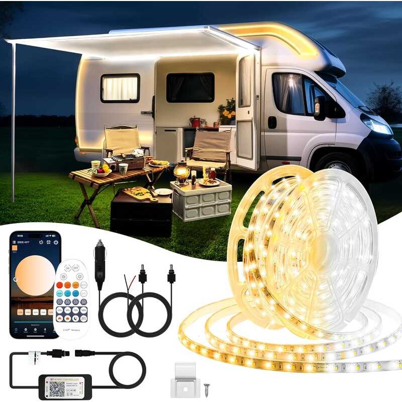 12V White 33FT Led Light Strip Dimmable 30006500K, IP67 Smart APP RV