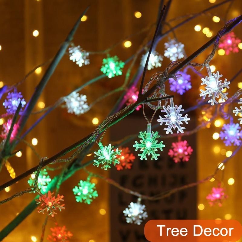 LED Snowflake Lights Battery Powered String Fairy Lights Xmas Tree ...