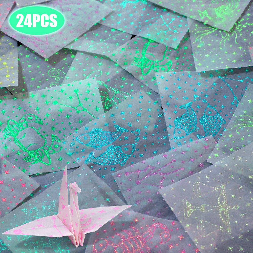 24Pcs Double Side Folding DIY Paper Crane Origami Paper Coloring Papers ...