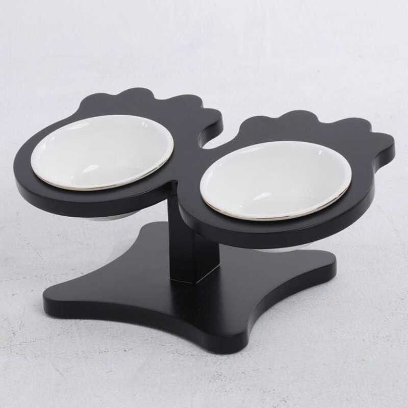 15 ° Inced Platform Pet Feeder Stand Made of Solid Pine Wood Ceramic