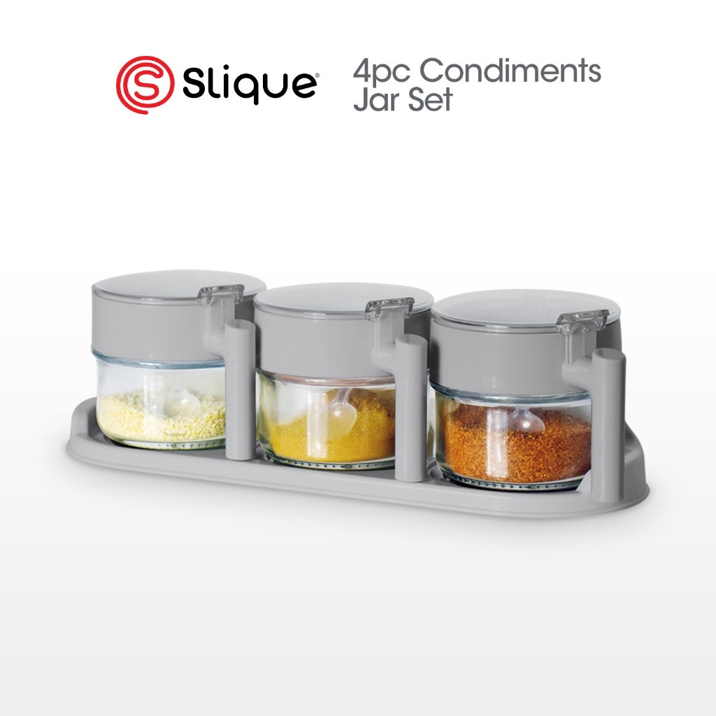 SLIQUE Premium Sodium Glass Condiment Jar Set, Condiments Organizer ...