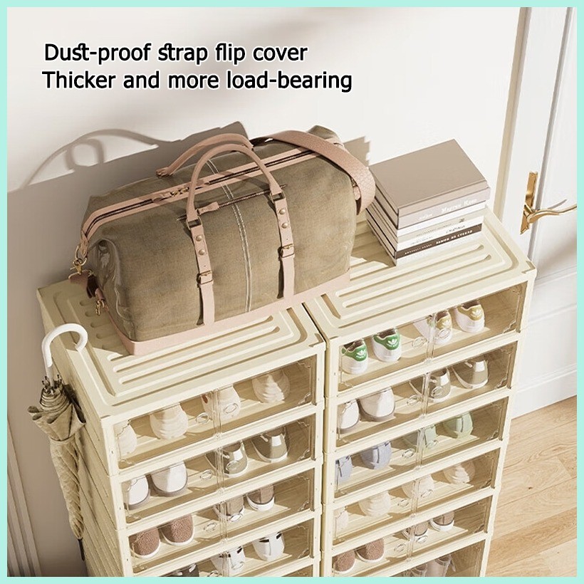 Folded shoe rack. Magnetic door shoes storage cabinet dust shoe box and ...