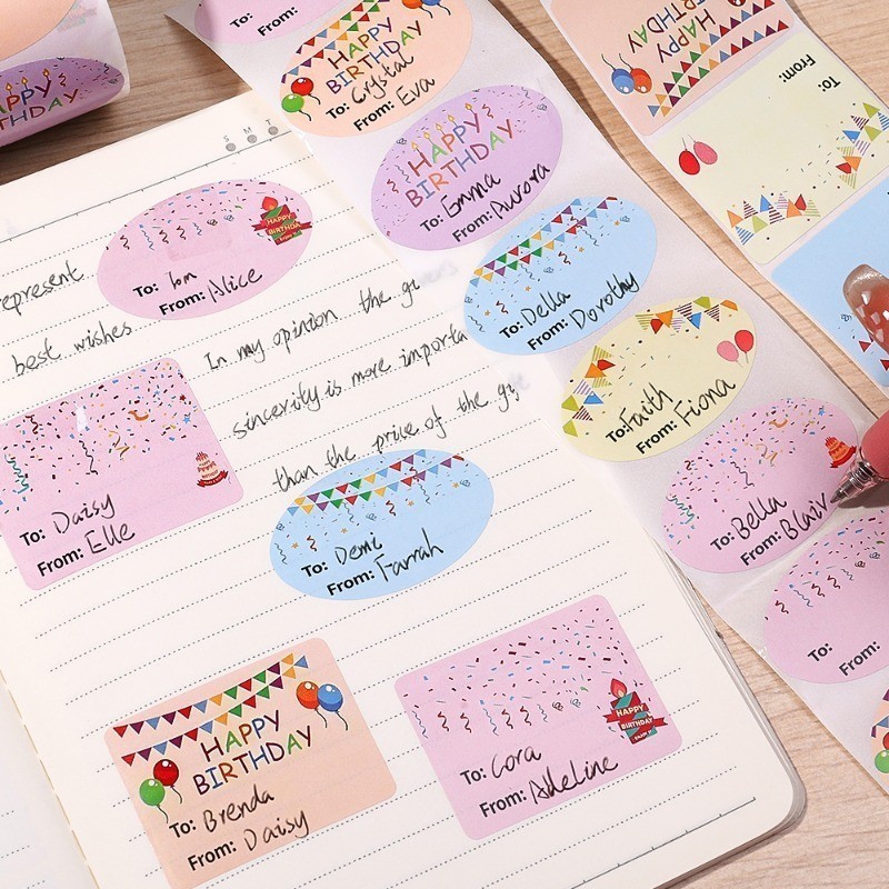 200Pcs Colorful Happy Birthday Paper Labels - To From Name Gift Tags ...