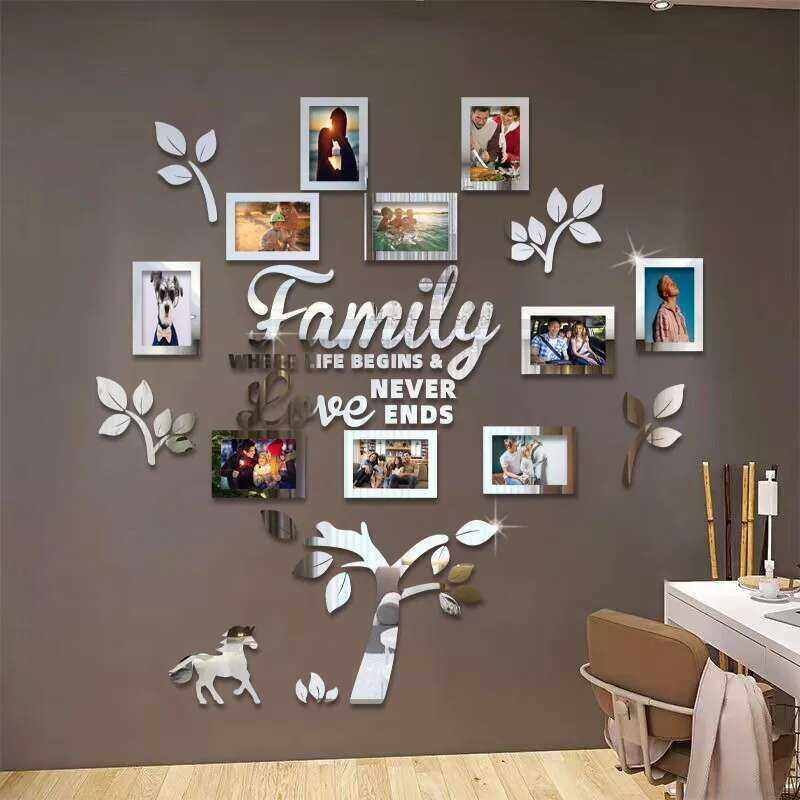 A A 3D New Family Photo Frame Wall Sticker Acrylic Self-Adhesive Tree ...