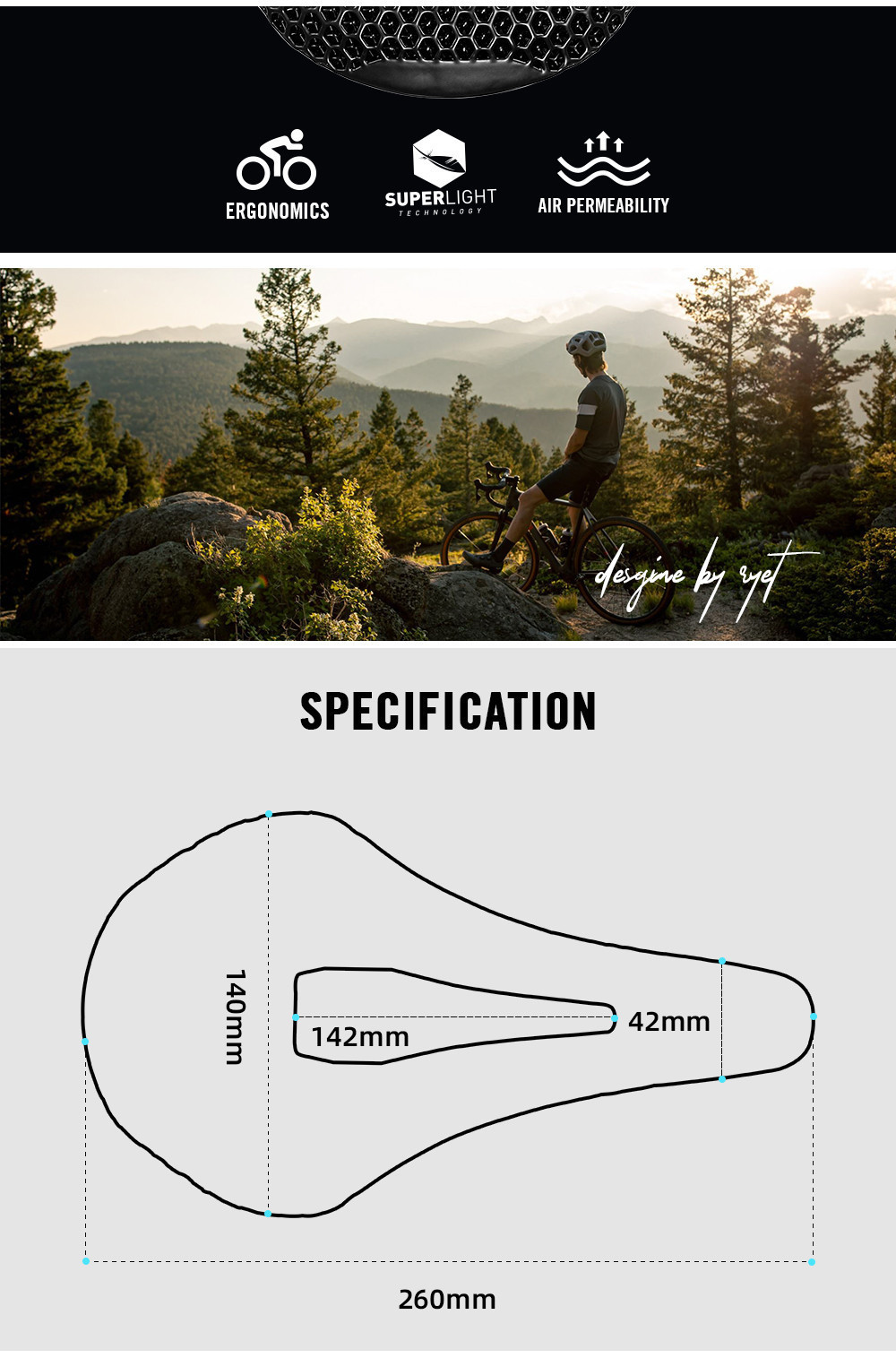 NEW RYET Ultralight Full Carbon 3D Printed Saddle 180g Bicycle Seat