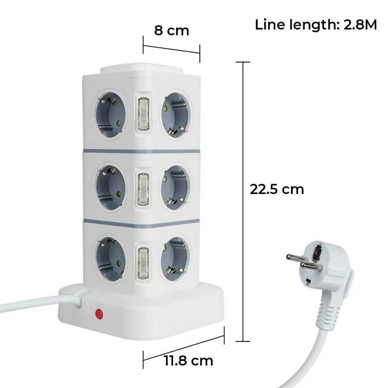 Way Outlets 12 Vertical Socket 220V 10A EU Plug Multi Power Strip Na ...