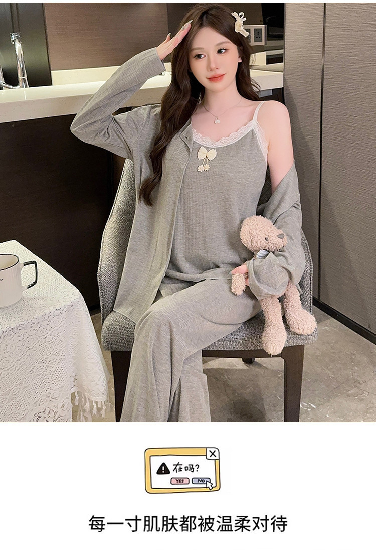 Plus Size Pajama for Woman 3 Piece Set Cotton M5XL Padded Sleepwear