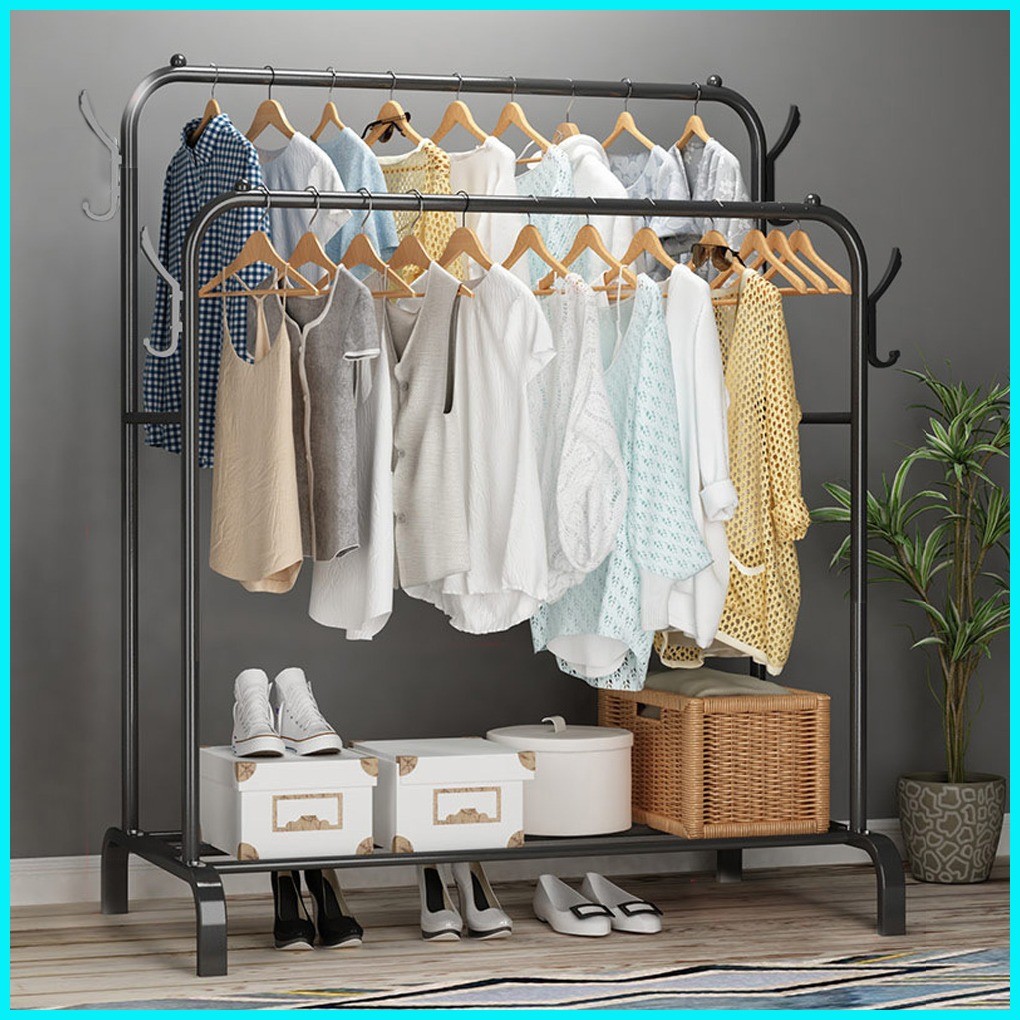 GREENMOON Big Double Pole Type Drying Rack Wardrobe Rack Hanger Hanging ...
