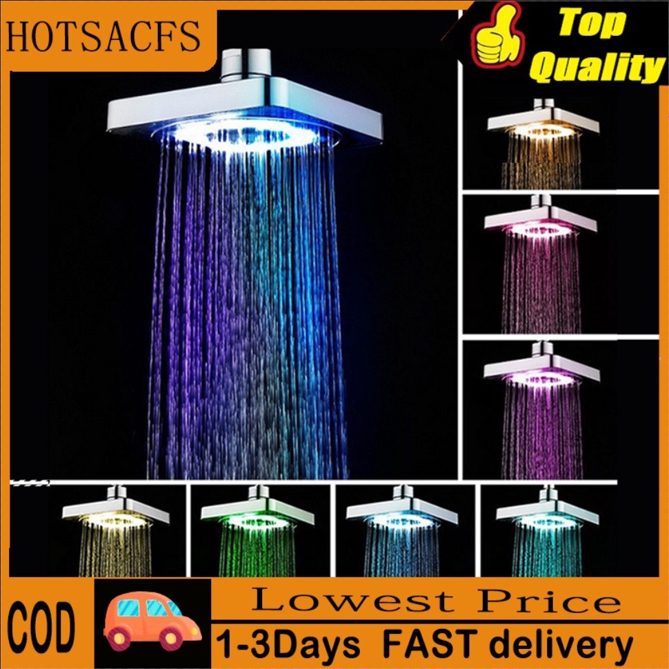 （Spot Goods）7 Colors Auto Changing LED Shower Square Head Light Home ...