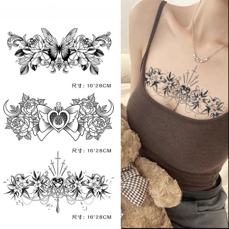 Sternum Chest Temporary Tattoo Herbal Juice Ink Long Lasting Waterproof ...