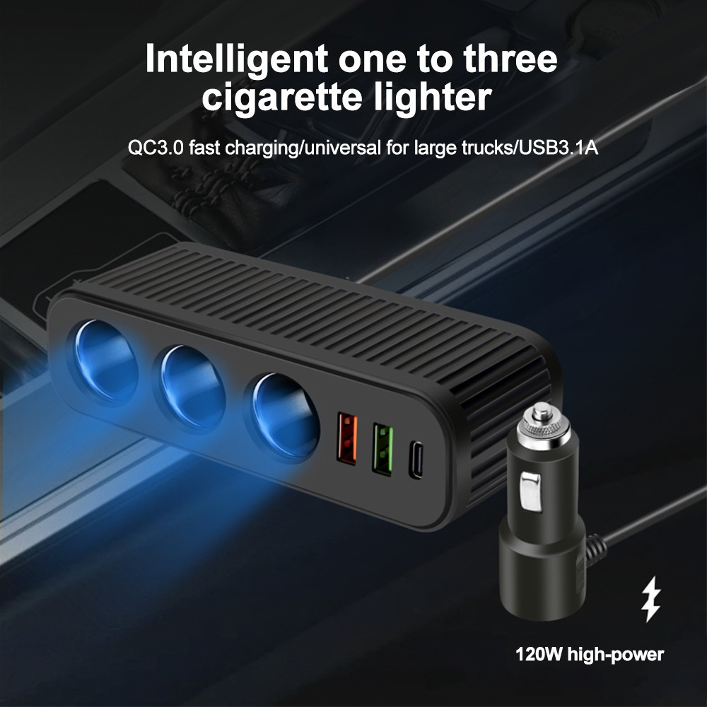 (Local Seller) 12V/24V 120W Car Cigarette Lighter Adapter 4 in1 Socket