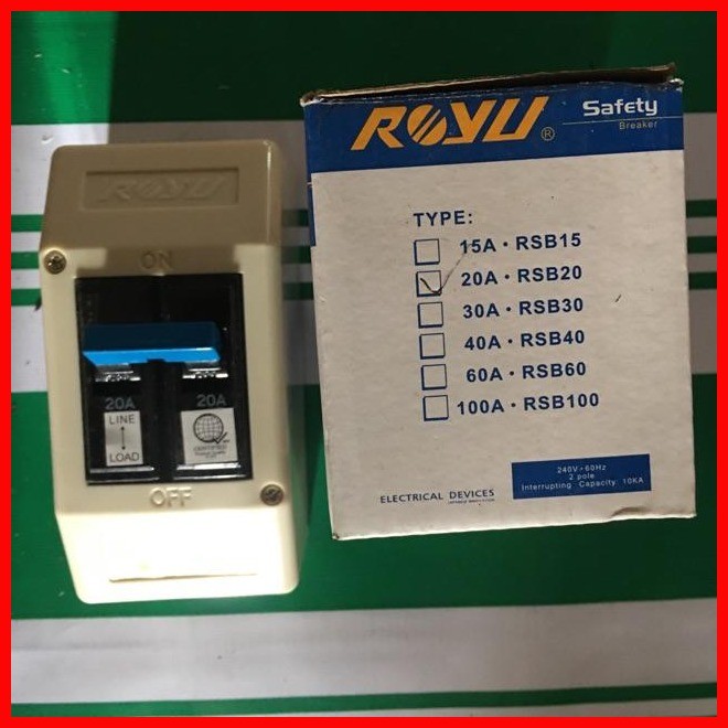 ♂ Royu safety breaker with housing/box, bolt on type : 15a, 20a, 30a ...