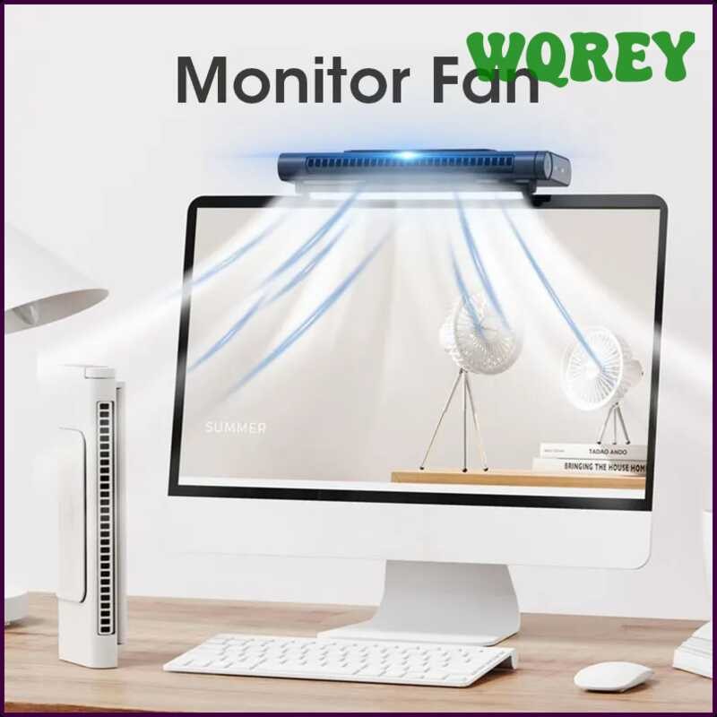 VIBOI Monitor Fan With Lights Bar Clip-On Computer Screen Desk Fans ...