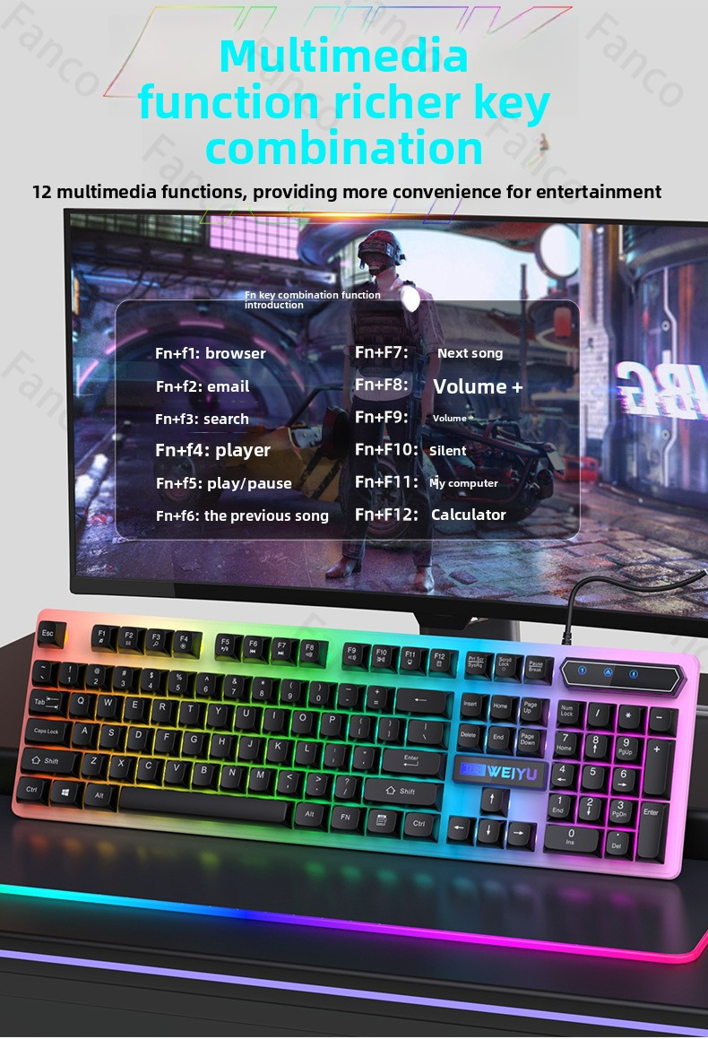 RGB Backlit Gaming Keyboard with 104 Keys, Silent Touch, Spill ...