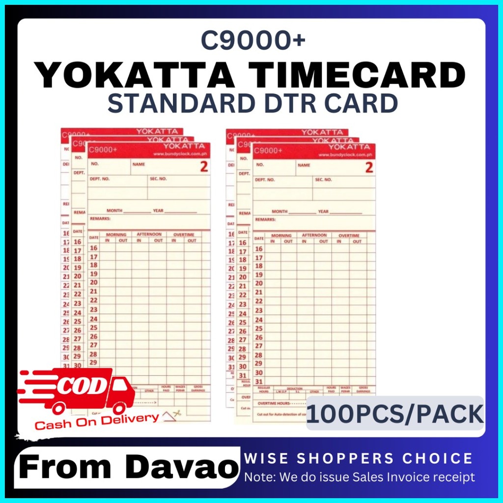 Time Card for Bundy Clock Machine Punch Card for Time & Attendance 100 ...