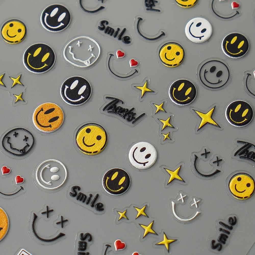 RedancoNew5DEmbossed Nail Stickers Cartoon Cute Smiley Face Three ...