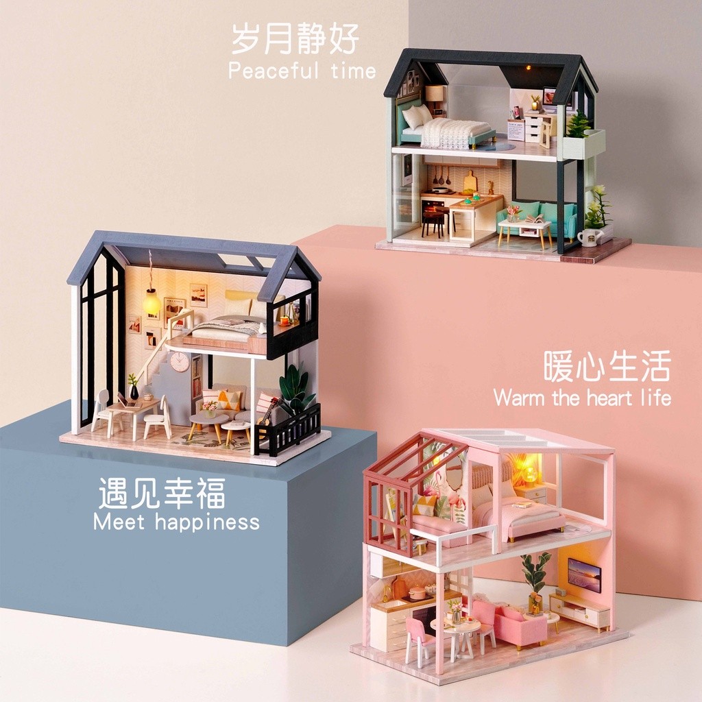 READY STOCK DIY Miniature Apartment Mini home Dollhouse Kit Craft Tea
