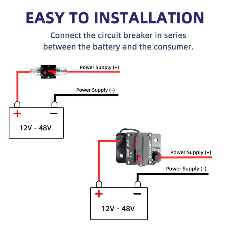 Circuit Breaker 20A To 300A Manual Reset Inline Fuse Inverter