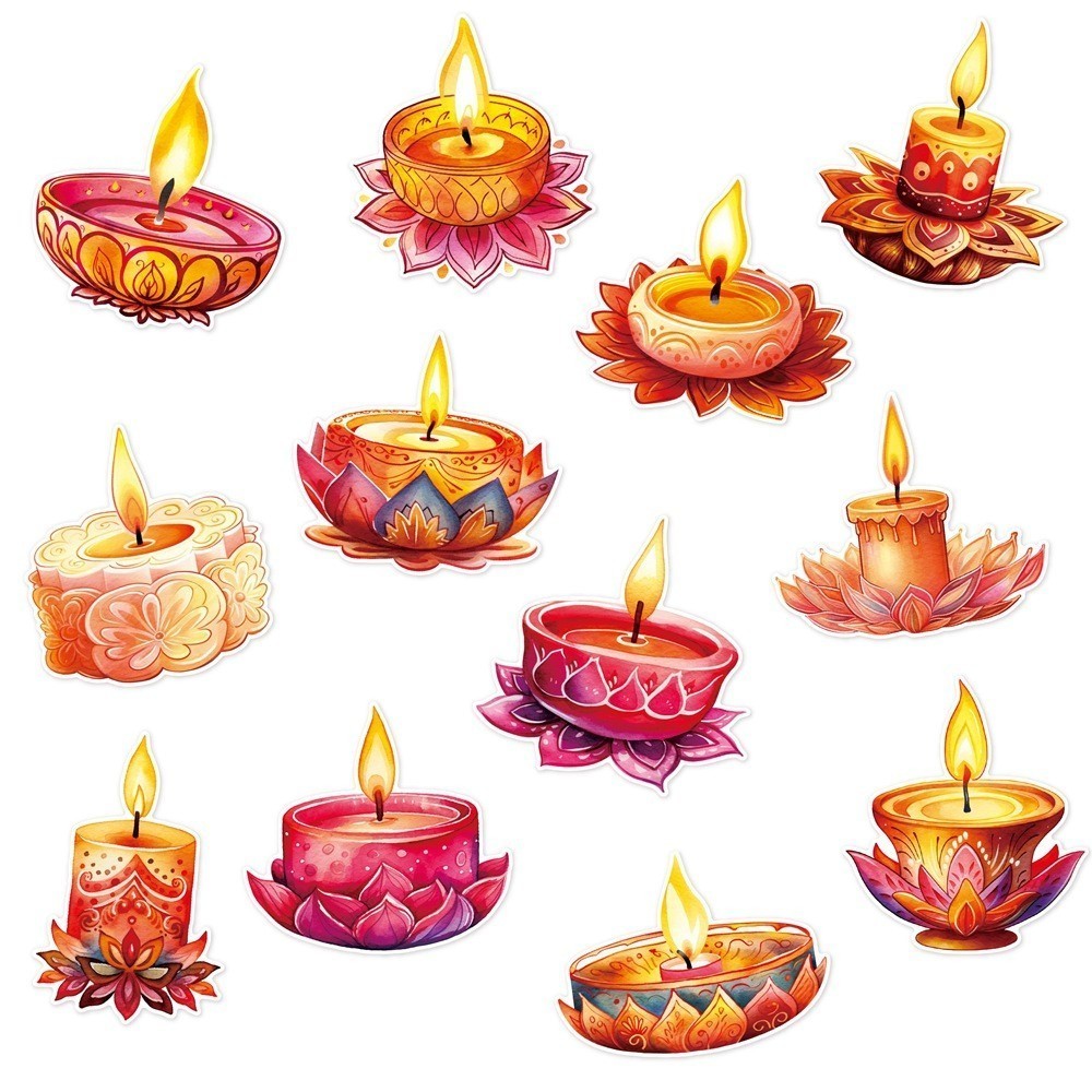 NEW 12pcs/set Diwali Party Wall Stickers Deepavali Festival Party