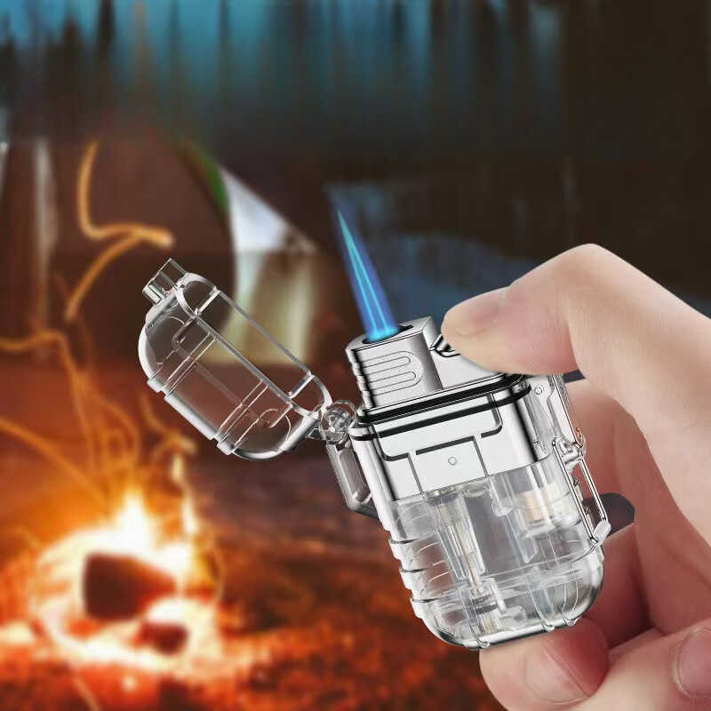 Single + Double Fire Lanyard Portable Blue Flame Jet Butane Turbo Cigar ...