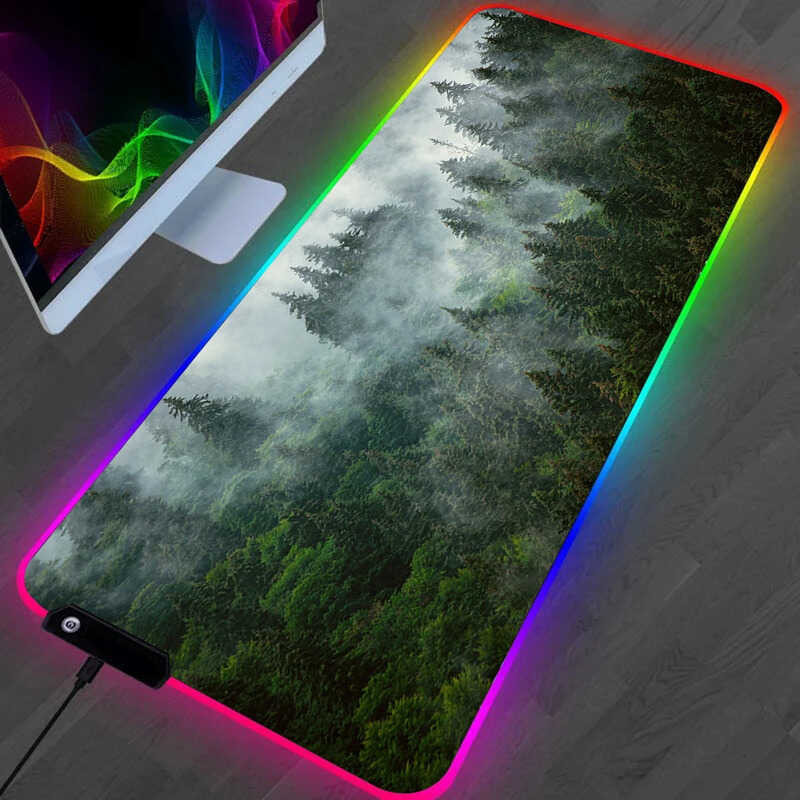 Forest Foggy Green LED Gaming epads Large Desk Mat PC Gamer XL epad RGB ...