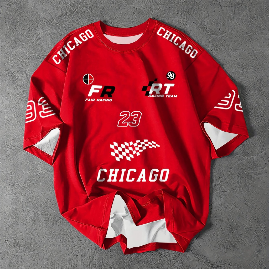 Men's Chicago Racing-Inspired Red Streetwear T-Shirt - Breathable ...