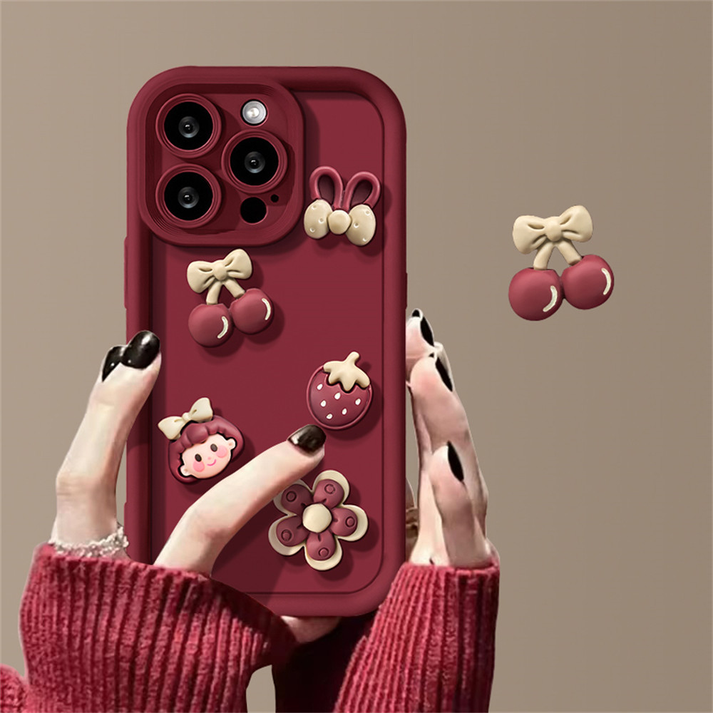 Korean 3D Cherry Girl Flower Candy Phone Case For Samsung S24 Ultra FE ...