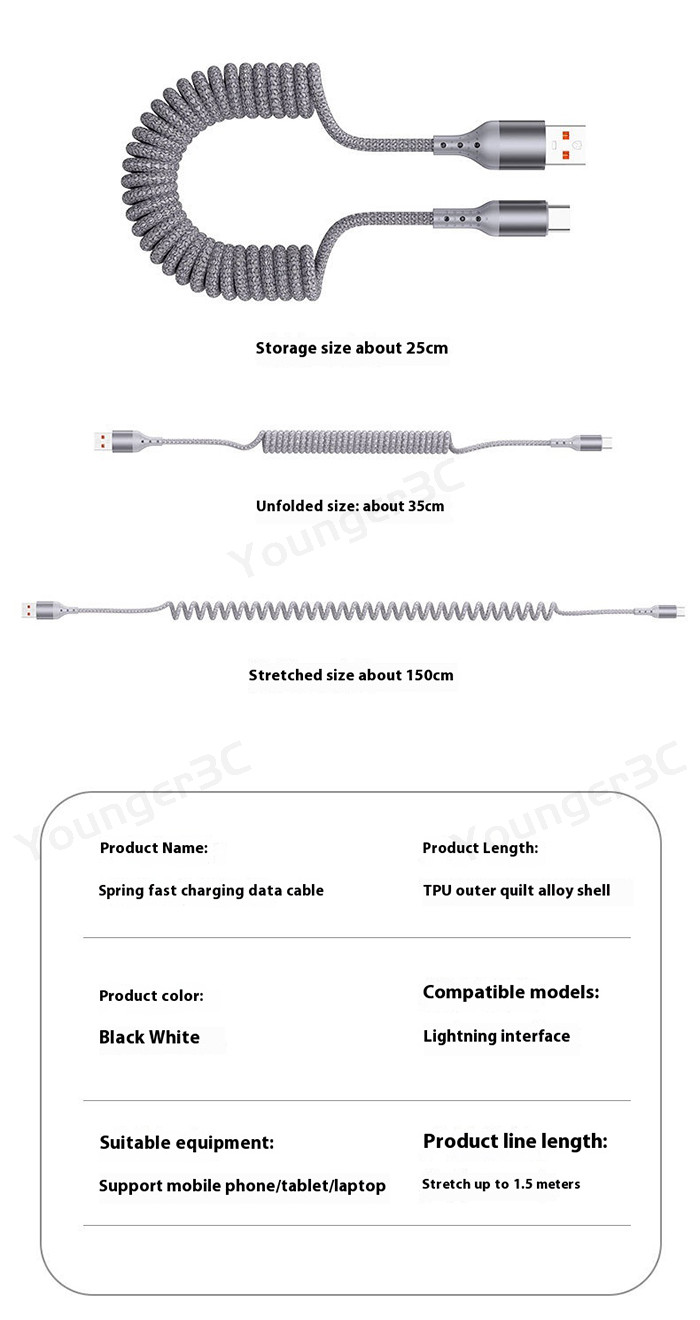 Nylon woven spring telescopic data cable Scalable 100W super fast ...