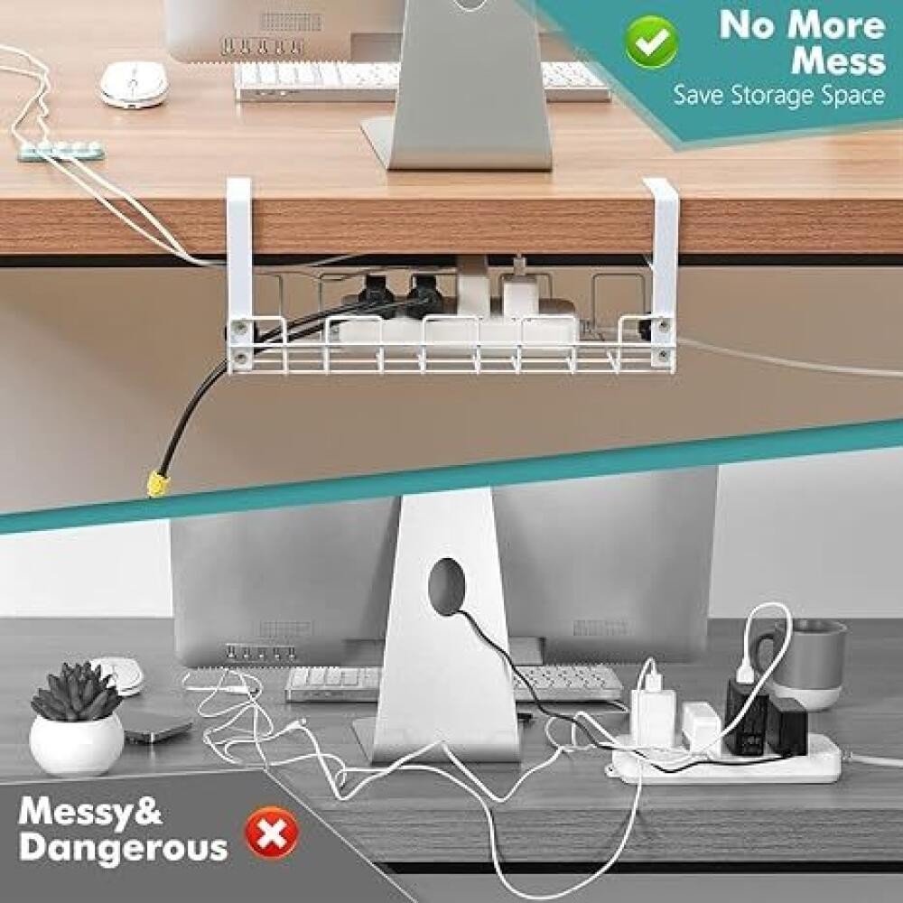 No Drill Holes Under Desk Cable Management Tray Clamp-On Cable Tray ...