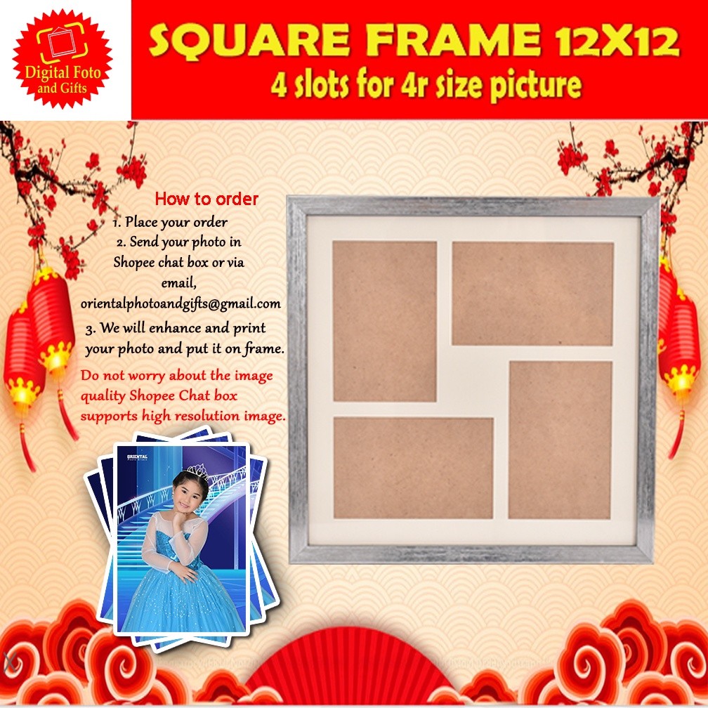 Square Frame 12x12 (Square Collage Frame 4 Openning for 3pcs 4R, with ...