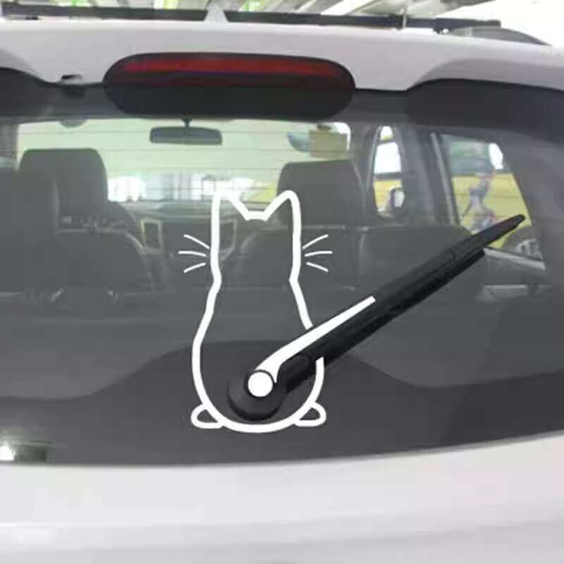 Cartoon Cute Back Shadow Cat Rear Window Wiper Reflective Sticker Car ...