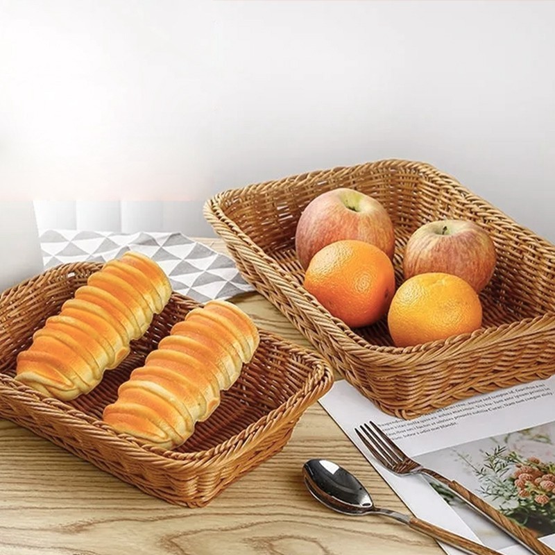 ins HandWoven Rectangular Fruit Tray Simple Imitation Rattan Woven