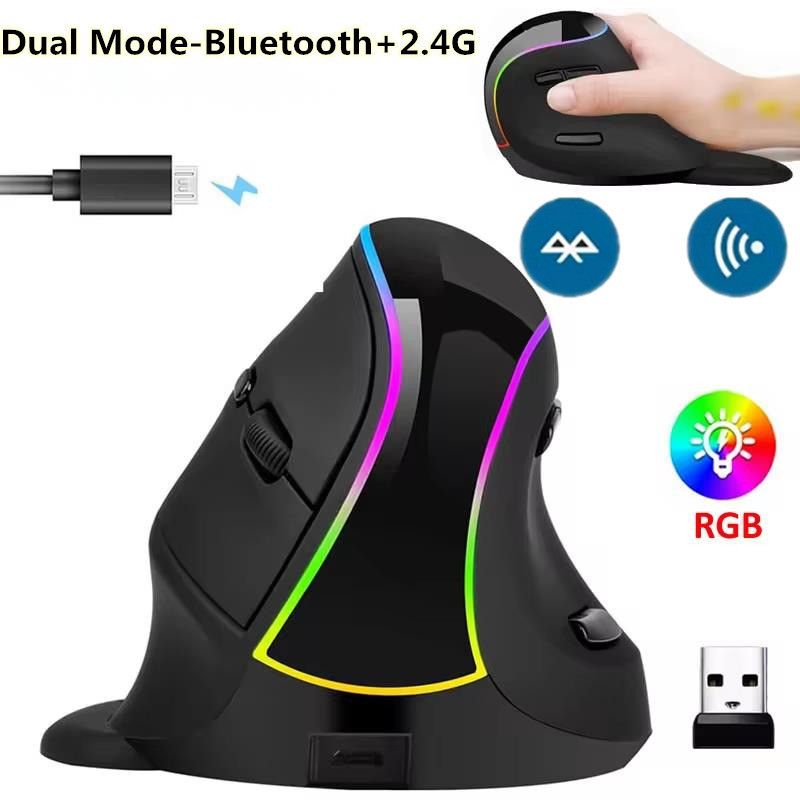 Dual Mode Computer Wireless Mouse Rechargeable Vertical Mouse 2.4G ...