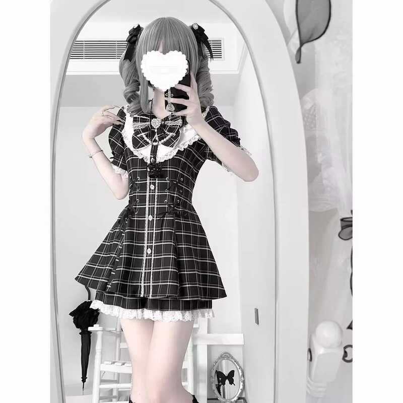 Short Kawaii Sleeve Skirt Sets Women Y2k Aesthetic Slim High Waist New ...
