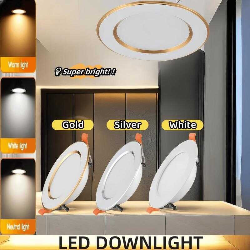 Tricolor 7W/9W/12 Downlight Ceiling Light Recessed Pin Led Round Panel ...