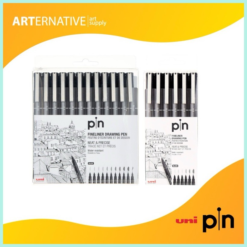 Uni Pin Fineliner - Penna da disegno, 23 pezzi, colore: nero/grigio scuro, grigio chiaro, inchiostro seppia