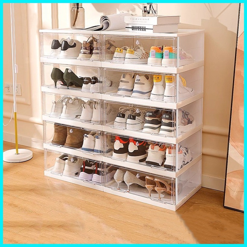 COD Transparent shoe cabinet Foldable shoe box Movable cabinet Multi ...