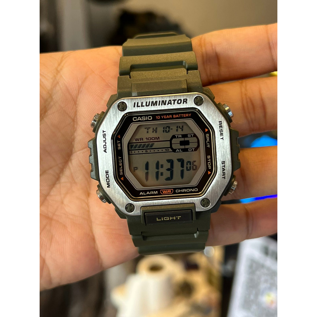 ORIGINAL CASIO Illuminator Digital Army Green Resin Band Men s Watch MWD 110H 3A CASIO MWD110H 3AV