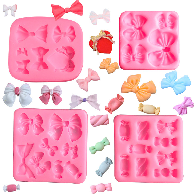 1pcs Cute Candy Knot Bow Molds Soft Silicone Fondant Resin Art Mould